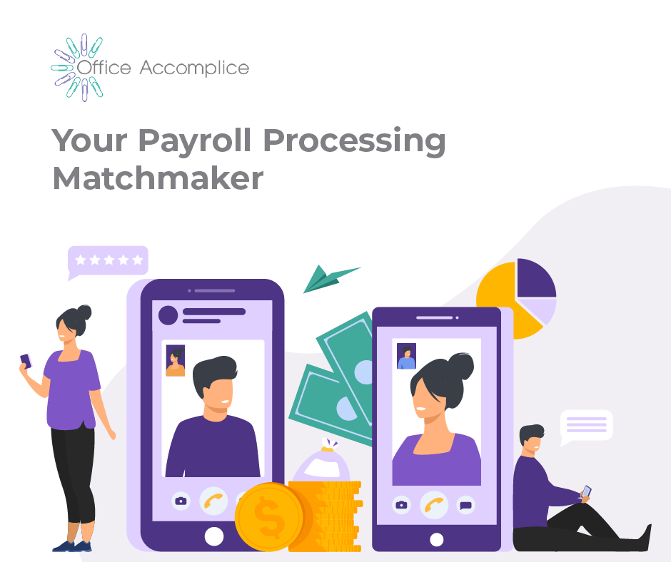 Cartoon of people video chatting with money and charts in the background_concept for payroll